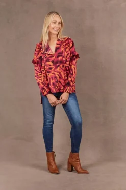 Eb & Ive Mayan Frill Blouse in Magenta