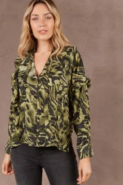 Eb & Ive Mayan Frill Blouse in Fern