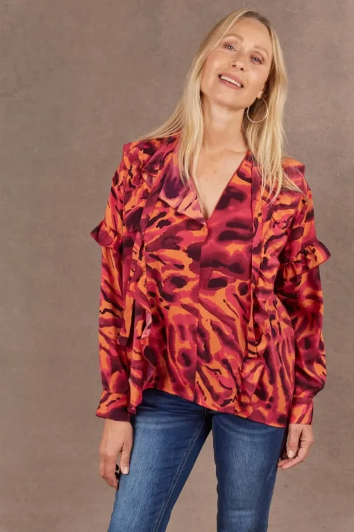 Eb & Ive Mayan Frill Blouse in Magenta