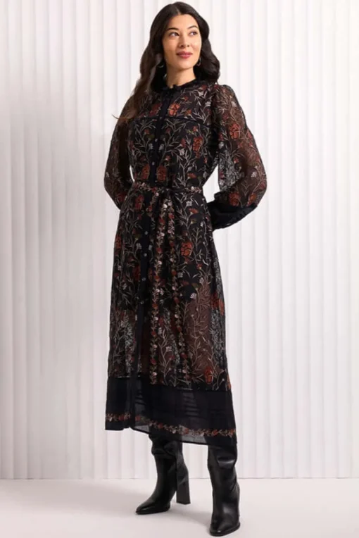 Foil Stitchuation Dress in Black Embroidery