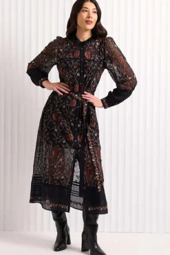 Foil Stitchuation Dress in Black Embroidery
