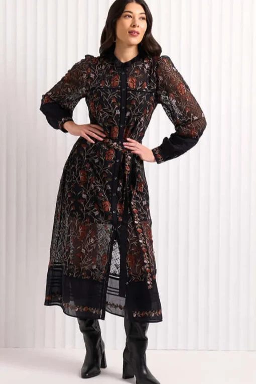 Foil Stitchuation Dress in Black Embroidery