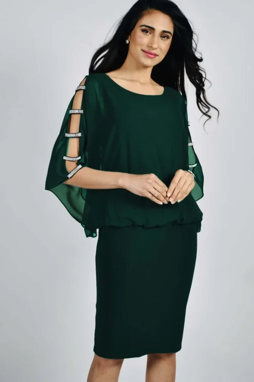 Frank Lyman Diamonte Trim Dress in Evergreen 219001