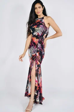 Frank Lyman Halter Dress in Black Fuchsia 221397
