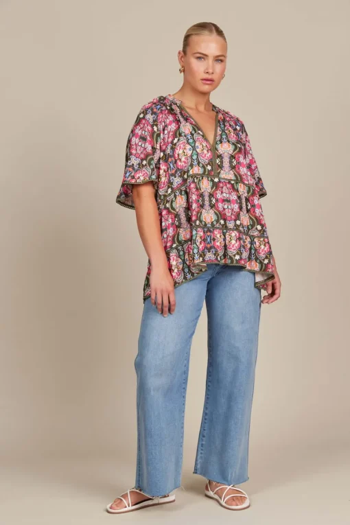 Isle of Mine Esme Top in Olive Fleuron