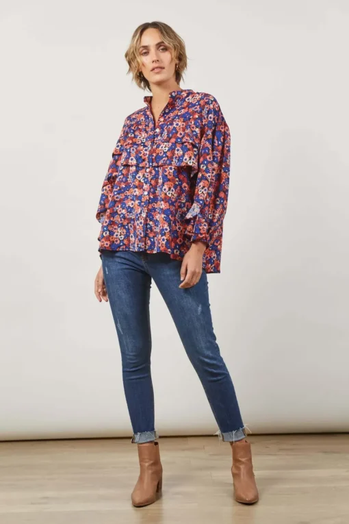 Isle of Mine Romance Ruffle Blouse in Azure Bloom