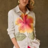 Joseph Ribkoff Embroidered Flower Blouse in White 251938