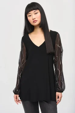 Joseph Ribkoff Flare Tunic in Beaded Sleeve in Black 243132