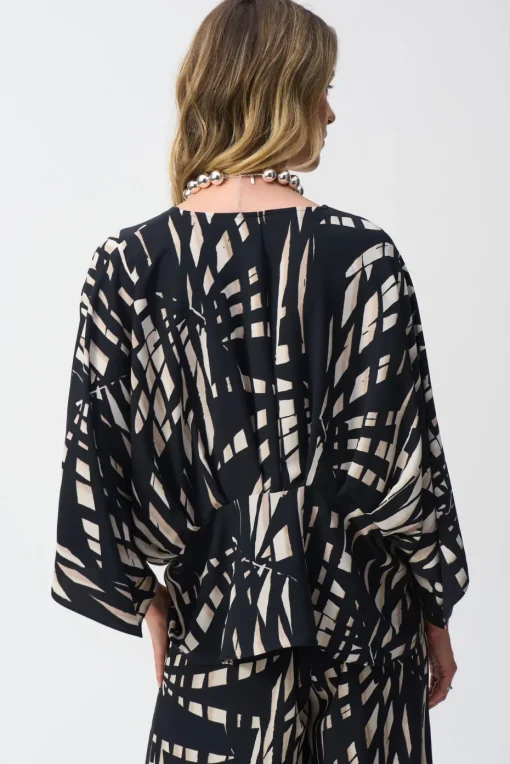 Joseph Ribkoff Peplum Top in Black Vanilla Tropical 251047