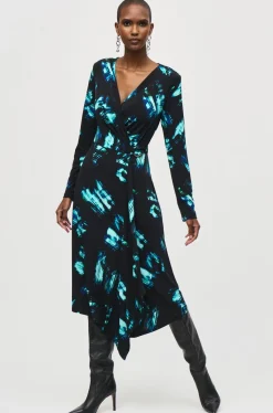 Joseph Ribkoff Wrap Dress in Blue Black 243147