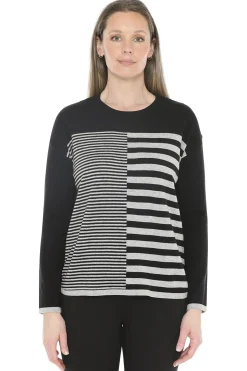 Jump Mixed Stripe Pullover in Black Grey