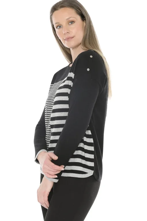 Jump Mixed Stripe Pullover in Black Grey