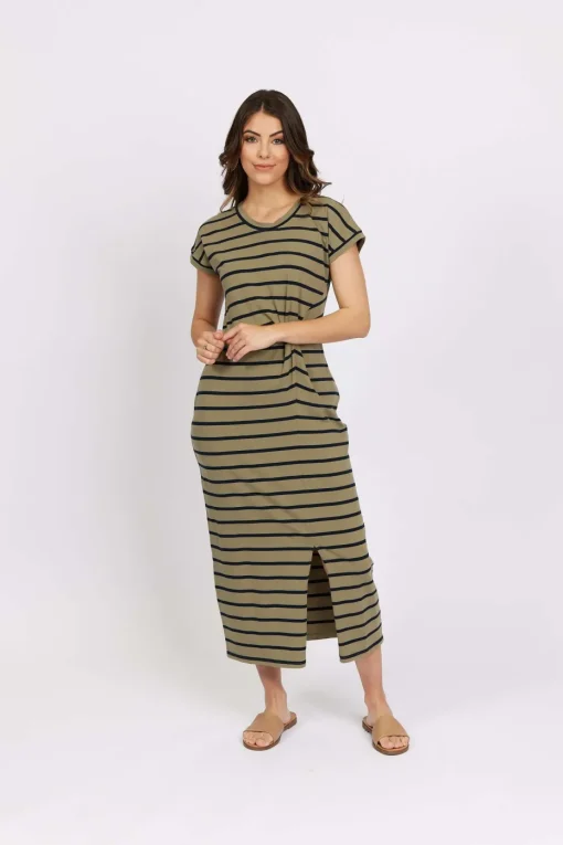 Knewe Parker Dress in Khaki Stripe