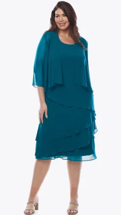 Layla Jones Chiffon Dress & Shrug in Emerald LJ0359