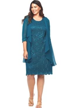 Layla Jones Sequin Lace Dress & Jacket in Emerald LJ0181