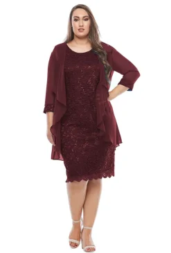 Layla Jones Sequin Lace Dress & Jacket in Dark Claret LJ0181