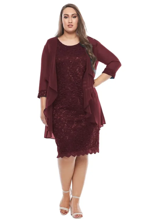 Layla Jones Sequin Lace Dress & Jacket in Dark Claret LJ0181