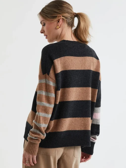 LD & Co Lambswool Striped Crew Jumper in Chocolate Mix
