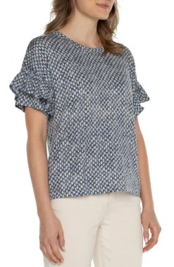 Liverpool Ruffle Tee in Navy Text