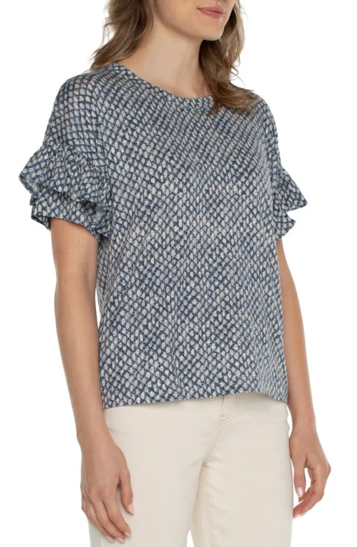 Liverpool Ruffle Tee in Navy Text