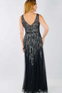 Lyman by Frank Lyman Beaded Gown in Charcoal 239803I
