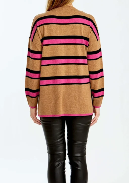 Ping Pong Fun Stripe Knit in Camel Fuchsia