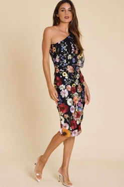 Romance Blake One Sleeve Dress in Black Wild Flower