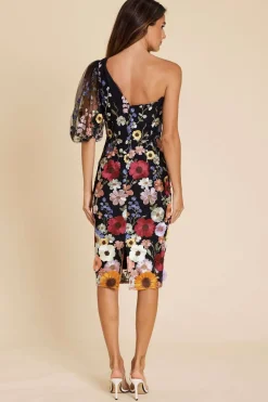 Romance Blake One Sleeve Dress in Black Wild Flower