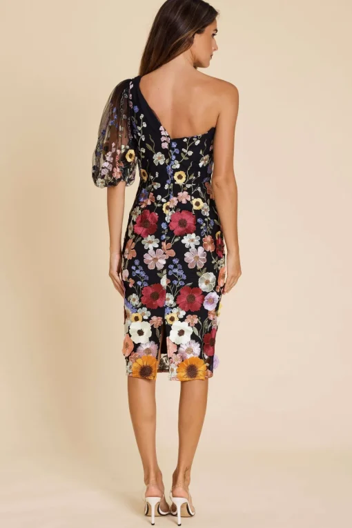 Romance Blake One Sleeve Dress in Black Wild Flower