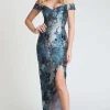 Romance Vaelrie Off The Shoulder Maxi in Silver Blue
