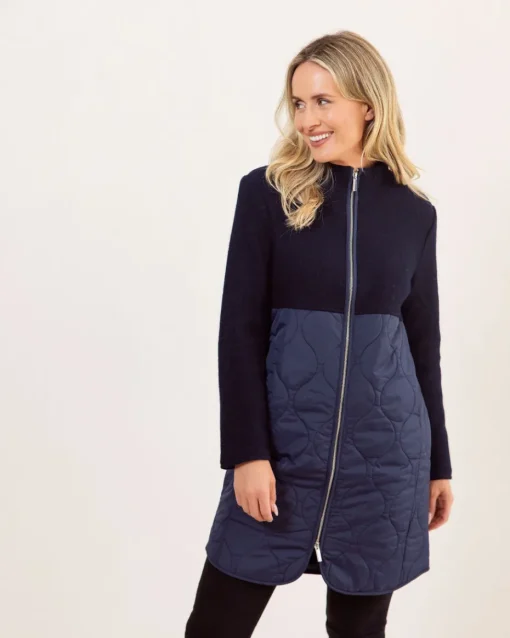 See Saw Boiled Wool Quilted Coat in Navy
