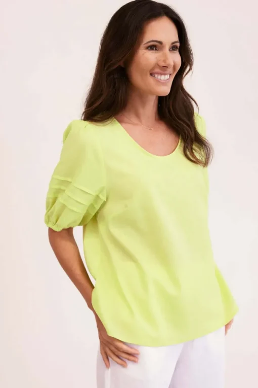 See Saw Puff Sleeve Top in Pine Lime