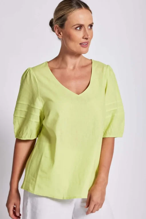 See Saw Puff Sleeve Top in Pine Lime