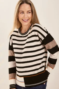 See Saw Stripe Sweater in Black Oat Marle