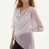 Signature by Joseph Ribkoff Chiffon Top in Vanilla Black Dots 251774