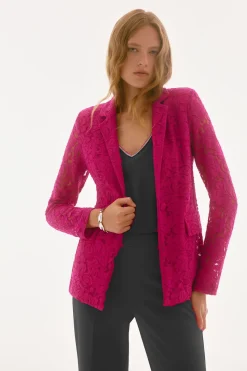Signature by Joseph Ribkoff Lace Blazer in Geranium 251726