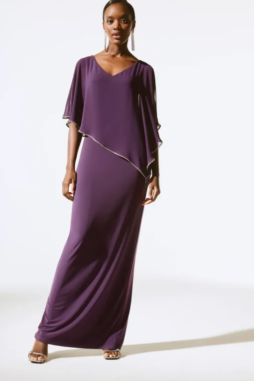 Signature by Joseph Ribkoff Chiffon Cape Gown in Blackcurrant 221385