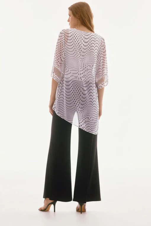 Signature by Joseph Ribkoff Chiffon Top in Vanilla Black Dots 251774