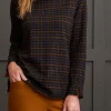 Tribal Cowl Neck Top with Zipper Accent in Houndstooth