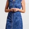 Tribal Denim Dress in Ocean Blue