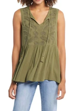 Tribal Embroidered Top in Palmleaf 7345O-4573