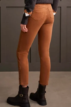Tribal Pull On Ankle Pant with Hem Vent Detail in Walnut