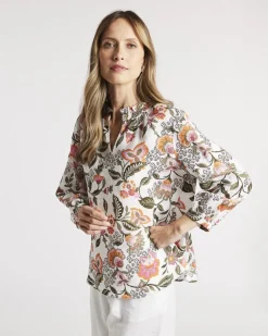 Yarra Trail Folk Art Top in Olive Floral