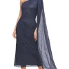 Zaliea One Shoulder Beaded Dress in Midnight Z0297